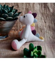 Dino Amigurumi El Örgüsü Organik Oyuncak Uyku Arkadaşı (Beyaz)