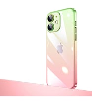 Apple iPhone 12 Kılıf Senkron Parlak Renk Geçiş Yüzeyli Kılıf (Yeşil-Pembe)