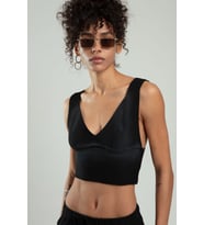 Sifu Tekstil Kadın Özel Sprey Boyamalı V Yakalı Spor Triko Atlet Büstiyer Crop Top Bluz SFYZ1013 (Siyah)