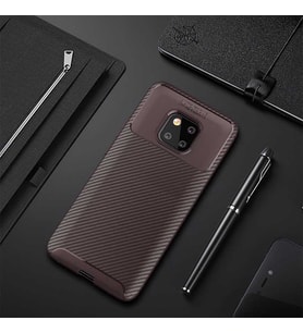Huawei Mate 20 Pro Kılıf Karbon Silikon Case (KAHVE)