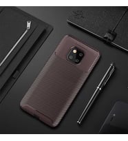 Huawei Mate 20 Pro Kılıf Karbon Silikon Case (KAHVE)