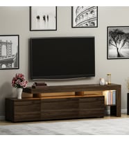 Beliz Modern LED Işıklı 3 Kapaklı, Raflı TV Sehpası – 192 cm, Ceviz