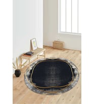 Dijital Baskılı Kaymaz Taban Yıkanabilir Yuvarlak Salon Halısı Koridor Halısı Paspas NDY-SD-382 (Siyah)