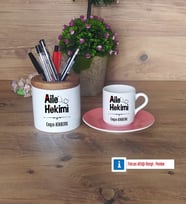 Aile Hekimi Hediyeleri Türk Kahvesi Fincanı Kırmızı, Kalemlik Kişiye Özel Hediye (Model 4)