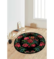 Dijital Baskılı Kaymaz Taban Yıkanabilir Yuvarlak Salon Halısı Koridor Halısı Paspas NDY-HY-1353 (Siyah)