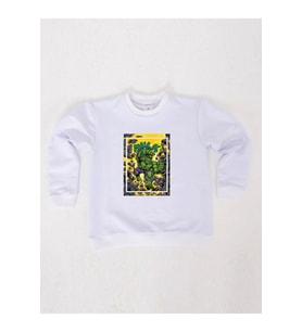 Hulk baskılı pamuklu kumaş çocuk sweatshirt (Beyaz)
