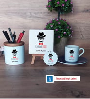 En Cool Baba Hediye Seti Dekoratif Taş, Kalemlik, Ahşap Altlıklı Türk Kahvesi Fincanı, Ahşap Anahtarlık Hediye Babaya Hediye (Model 4)