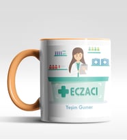 Kişiye Özel Eczacı Tasarımlı Siyah Kupa (Beyaz-Turuncu)