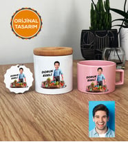 Kişiye Özel Karikatürlü Diyetisyen Hediye Seti Pastel Fincan, Kalemlik, Anahtarlık Diyetisyenler Günü Hediyesi Erkek Diyetisyene Hediye (Pembe)