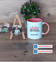 İspanyolca Öğretmeni Kupa Bardak Beyaz ve Fotoğraflı Ahşap Anahtarlık Hediye (Model 6)