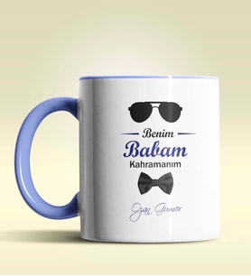 Kişiye Özel Benim Babam Kahramanım Tasarımlı Siyah Kupa Bardak (Mavi)