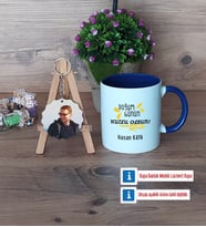 Doğum Günü Hediyesi Kupa Bardak Beyaz ve Fotoğraflı Ahşap Anahtarlık Hediye (Model 3)