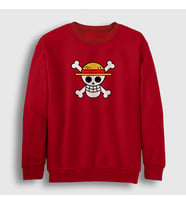 Presmono Unisex Beyaz Logo Anime One Piece Sweatshirt 135839tt (Kırmızı)