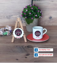 Love Yourself Türk Kahvesi Fincanı Lacivert ve Ahşap Anahtarlık Hediye (Model 5)