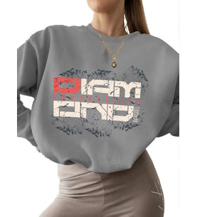 unisex Elmas ölümsüzlüğü - modern Baskılı Sweatshirt kadın 3 iplik şardonlu erkek bisiklet yaka (Gri)