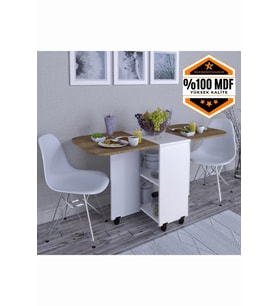 Açılır Kapanır Yemek Masası MDF (Beyaz - Ceviz)