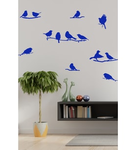 Dalda Kuş Dekoratif Duvar Sticker (Mavi)