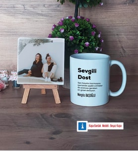 Arkadaşa Hediye Fotoğraflı Dekoratif Taş, Kupa Bardak Beyaz Hediye (Model 1)