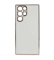 Samsung Galaxy S22 Ultra Kılıf Kenarları Gold Kamera Korumalı Renkli Pastel Silikon Açık Yeşil BARK (Beyaz)