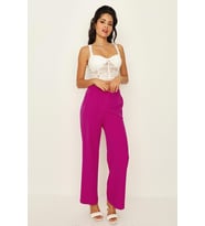 Kadın Nervür Dikişli Geniş Paça Pantolon (Pembe)