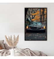 Metal Çerçeveli Temperli Cam Tablo Sonbahar ve Klasik Mercedes (Siyah)