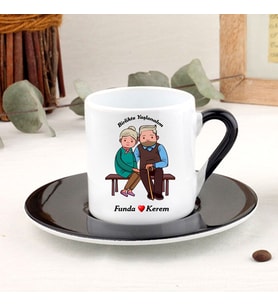 Birlikte Yaşlanalım Türk Kahve Fincanı (Siyah)