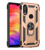 Samsung Galaxy A30 Kılıf Yüzüklü Tank Zırhlı Mıknatıslı Standlı Silikon Kapak (Gold)