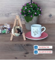 Doğum Günü Hediyesi Türk Kahvesi Fincanı Ahşap Altlıklı ve Fotoğraflı Ahşap Anahtarlık Hediye (Model 6)