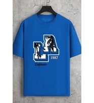 Erkek La California 1987 Baskılı Oversize Tshirt (Mavi)