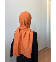 Moda Kaşmir Satır Çizgili Pamuklu Şal (Tarçın)