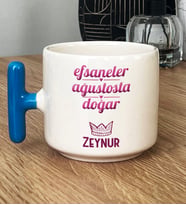 Kişiye Özel Aslan Başak Burcu Hediye T Kupa Bardak Doğum Günü Hediyesi (Mavi)