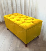 Lüks Sandıklı Kapitoneli Ayakucu Puf Bench 100 cm Ceviz Ayak (Sarı)
