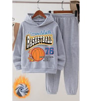 Basketball Baskılı Çocuk Rahat Eşofman Takımı (Gri)
