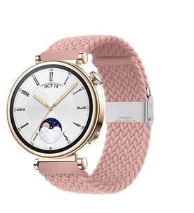 Sneezy Huawei Watch GT 4 41mm İle Uyumlu 18mm Metal Klips Solo Fiberlink Örgü Kordon (Pembe)