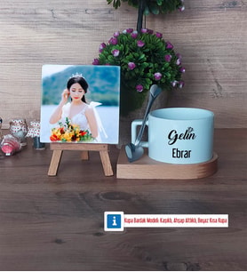Gelin Fotoğraflı Dekoratif Taş, Kupa Bardak Beyaz Hediye (Model 8)