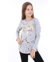 Toontoy Kız Çocuk Varaklı Enjoy Baskılı T-Shirt ( Gri-Melanj)