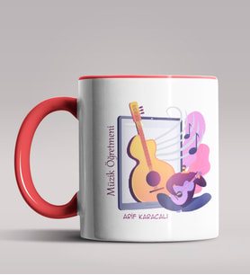 Kişiye Özel Müzik Öğretmeni Tasarımlı Siyah Renk Kupa Bardak  (Kırmızı)