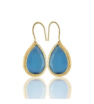 Kadir Jewellery 22 Ayar Altın Kaplama Damla Taşlı Küpe -El İşçiliği Ve Hipoalerjenik Küpe (Koyu Mavi)