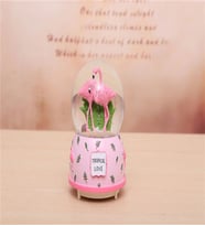 Flamingo Temalı Püskürtmeli Kar Küresi ve Müzik Kutusu Büyük Boy (Pembe)
