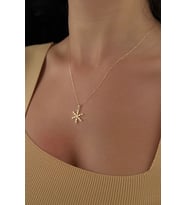 14 Ayar Altın Taş Detaylı Kar Tanesi Kolye (Sarı)