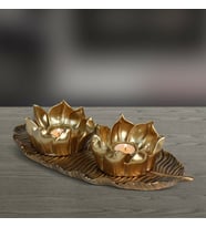 Dekoratif Lotus Mumluk Seti 3 Parça (Altın)