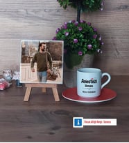 Anestezi Uzmanı Fotoğraflı Dekoratif Taş, Ahşap Altlıklı Türk Kahvesi Fincanı Hediye (Model 8)