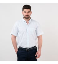 MUGİ CEPLİ RAHAT KESİM ÇİZGİLİ KISA KOL ERKEK GÖMLEK (Turkuaz)