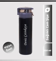 550ML Kilitli Kapak Renkli Cam Şişe Matara, Suluk & 14 Farklı Renk Seçeneği (Siyah)