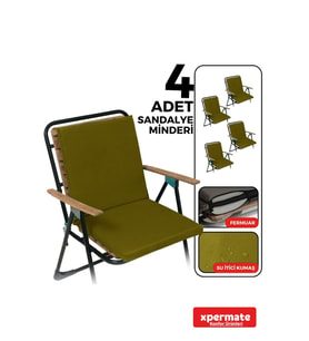 XPERMATE 4'lü Arkalıklı Sandalye Minderi Fermuarlı 40x40 Sırtlıklı Sandalye Minderi Bağcıklı (Yeşil)