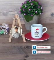 Askere Hediye Türk Kahvesi Fincanı Ahşap Altlıklı ve Fotoğraflı Ahşap Anahtarlık Hediye (Model 3)