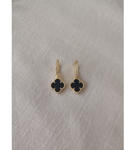 VAN CLEEF KÜPE GOLD RENK YEŞİL,BEYAZ VE SİYAH TAŞLI 4 YAPRAKLI YONCA KÜPE 925 AYAR GÜMÜŞ (Siyah)