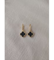 VAN CLEEF KÜPE GOLD RENK YEŞİL,BEYAZ VE SİYAH TAŞLI 4 YAPRAKLI YONCA KÜPE 925 AYAR GÜMÜŞ (Siyah)