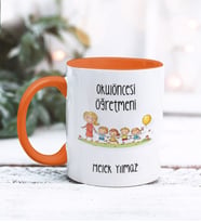 Kişiye Özel Okul Öncesi Öğretmeni Tasarımlı Kupa Bardak (Turuncu)