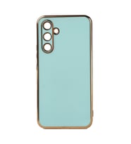Samsung Galaxy A14 Kılıf Kenarları Gold Kamera Korumalı Renkli Pastel Silikon Siyah BARK (Açık Mavi)